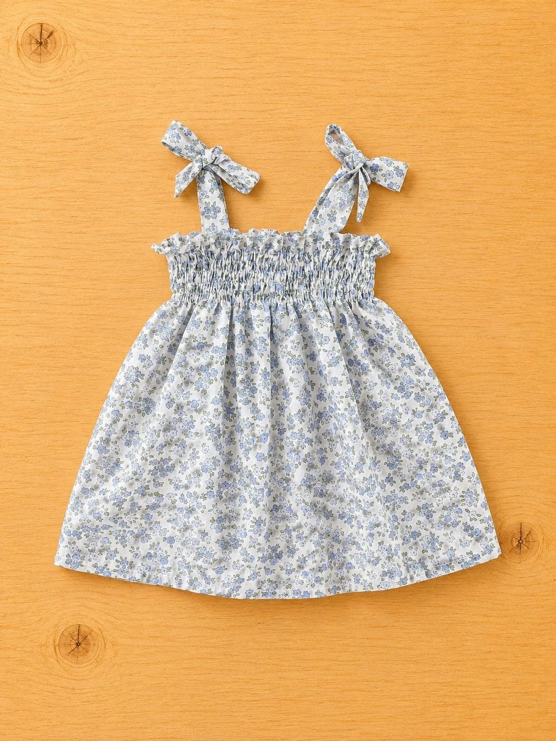 Vestido Fruncido Flores Celestes
