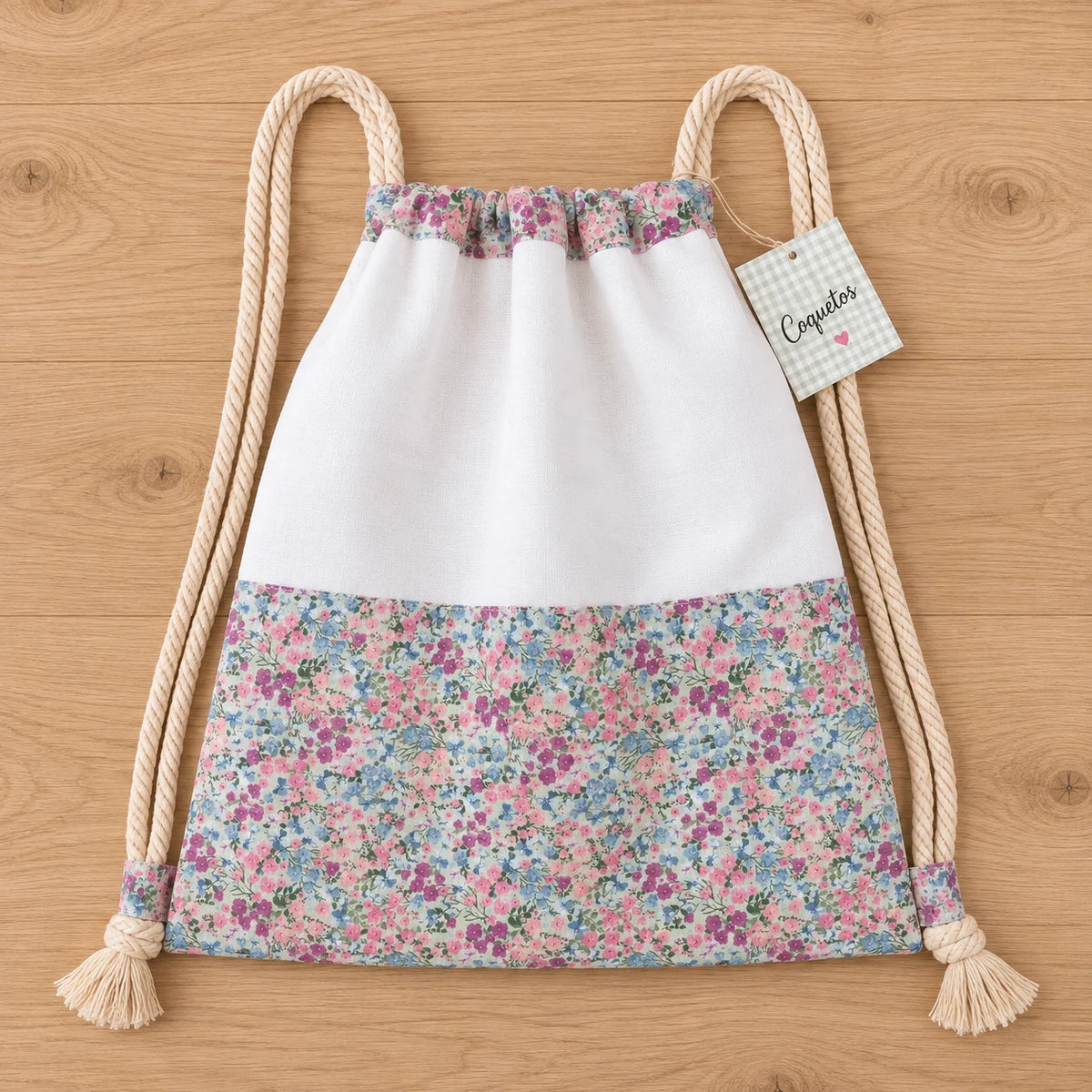 Mochila infantil de cuerdas artesanal - flores