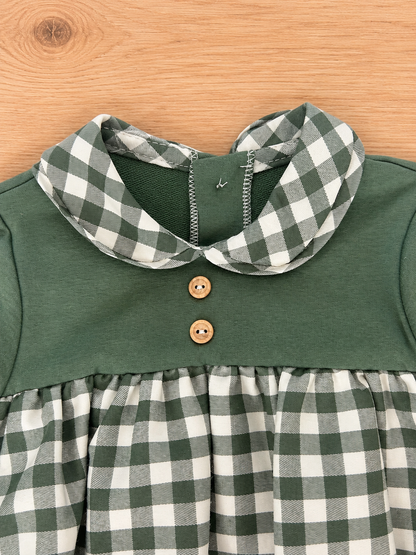 Pelele vichy verde con cuello bebé