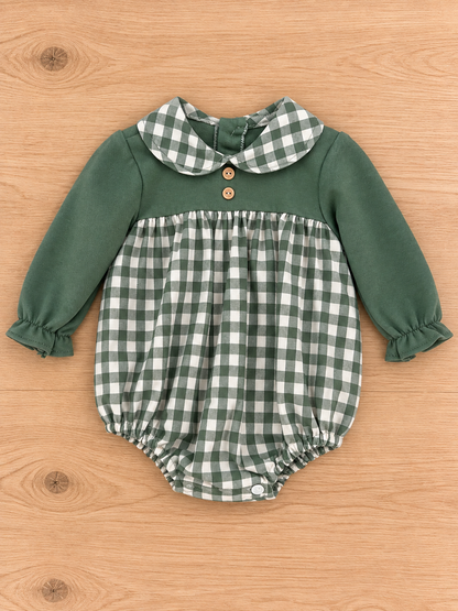 Pelele vichy verde con cuello bebé