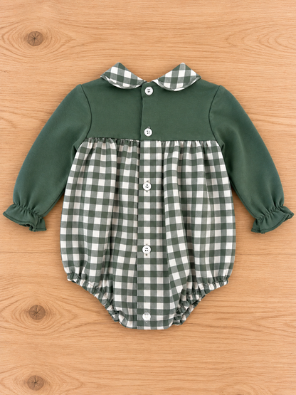 Pelele vichy verde con cuello bebé