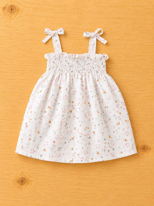 Vestido Fruncido Blanco Estampado