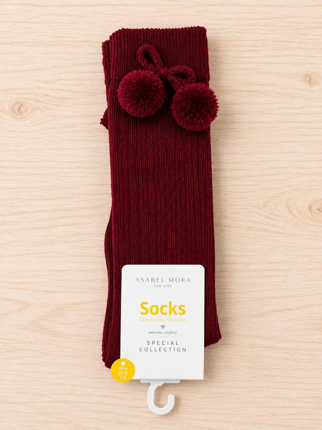 calcetines burdeos con pompones
