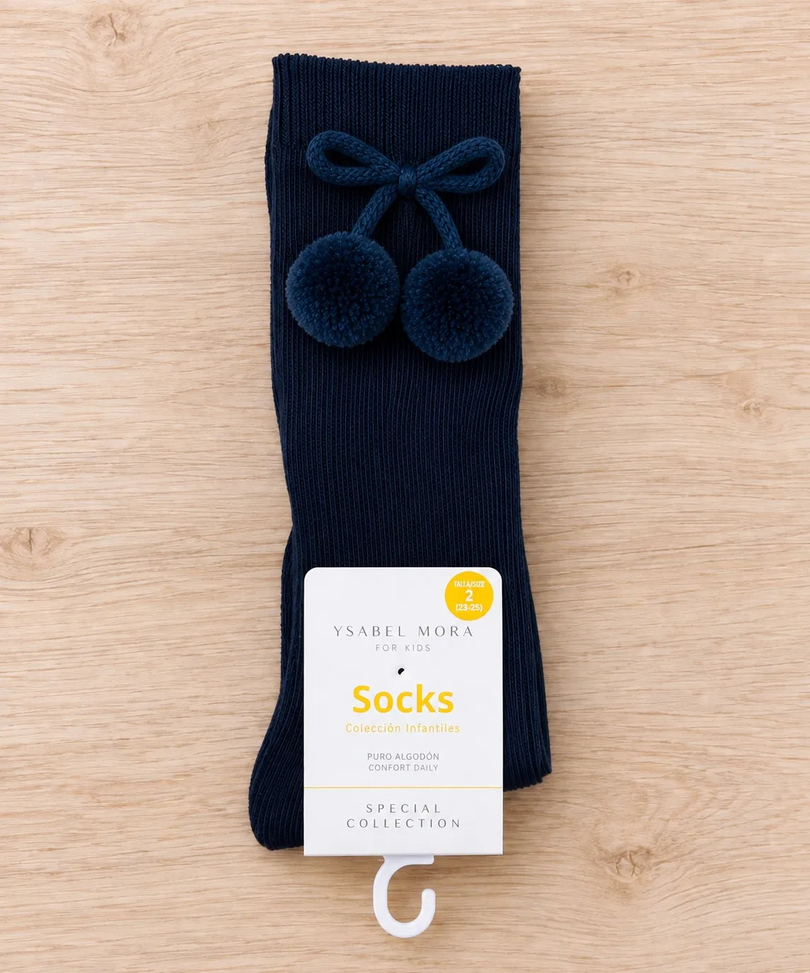 Calcetines altos infantiles con pompones - azul marino