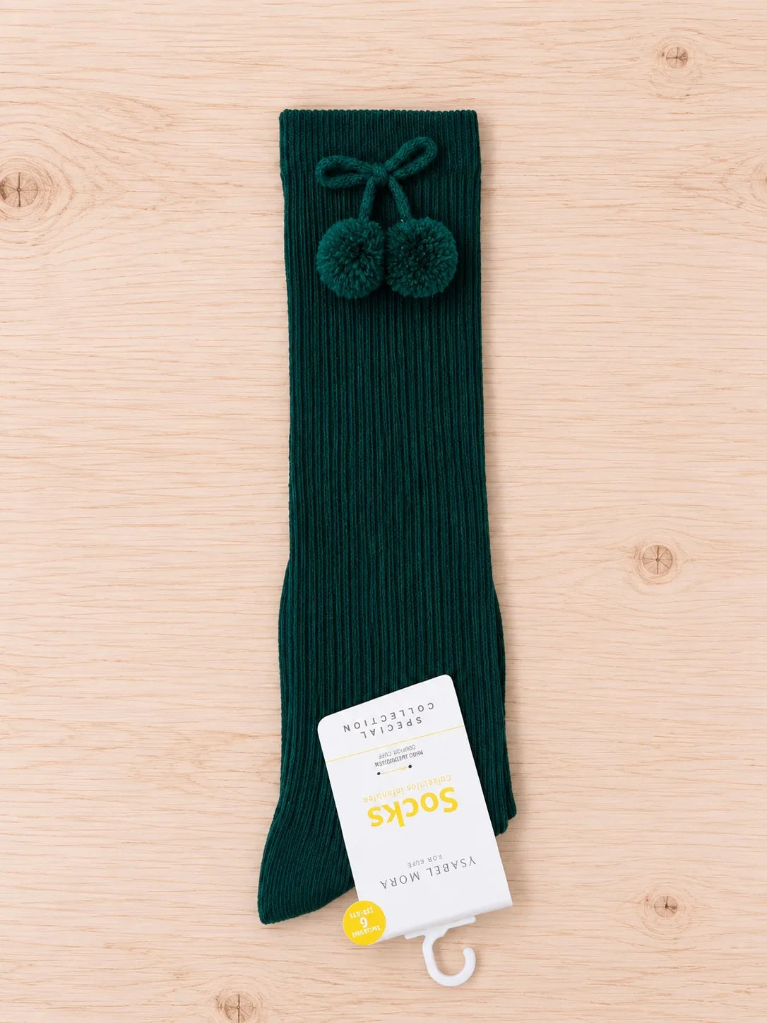 Calcetines altos infantiles con pompones - verde botella
