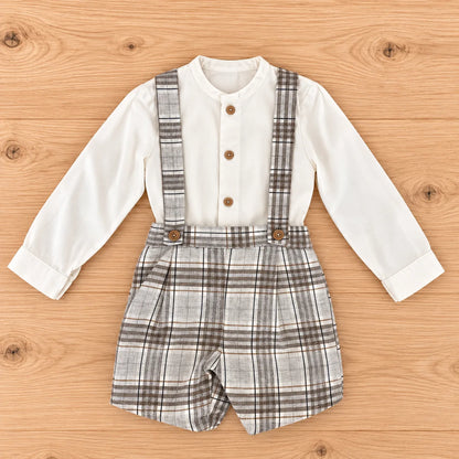 Conjunto niño de cuadros con tirantes