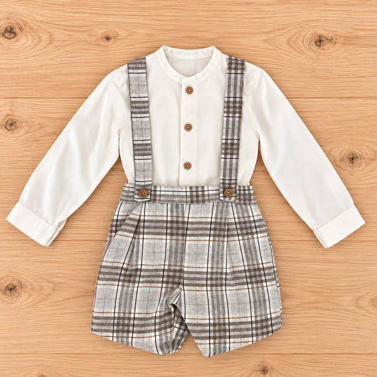 Conjunto niño de cuadros con tirantes