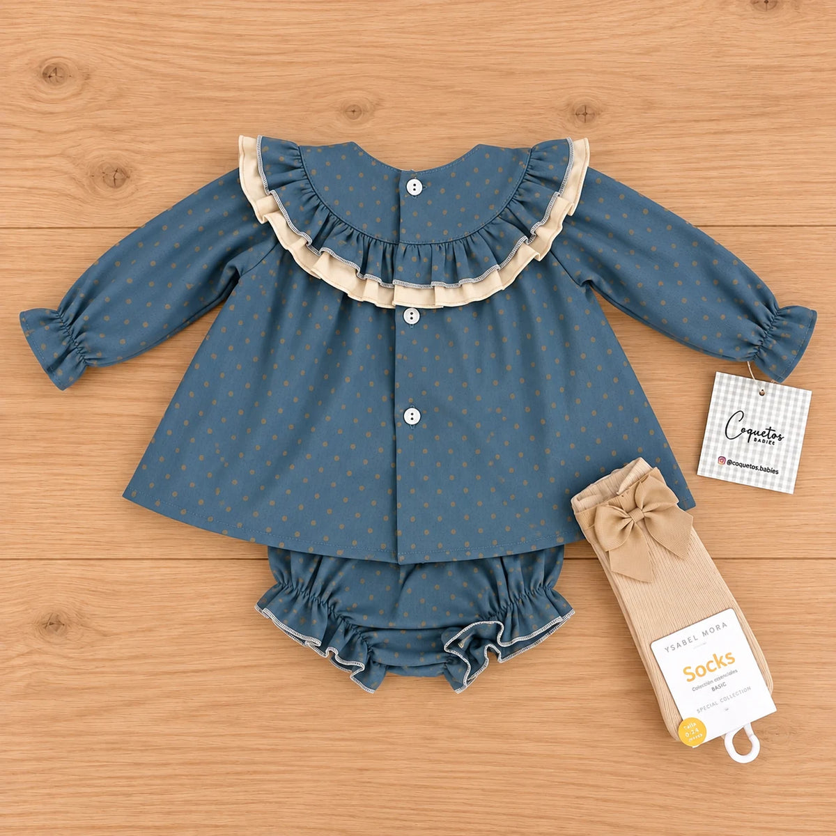 Conjunto bebé niña azul petróleo vista trasera